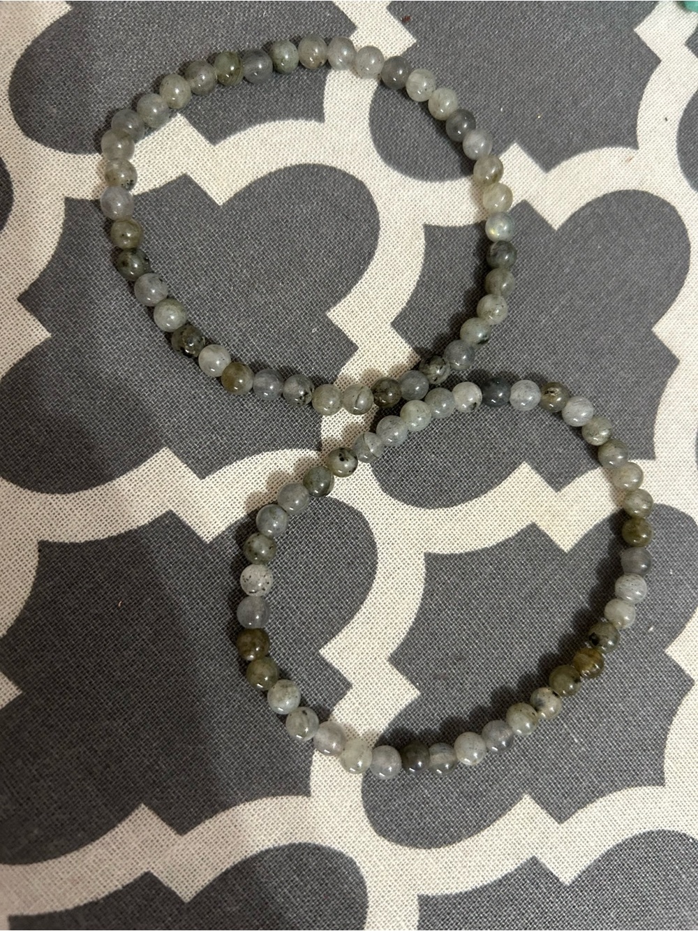 Labradorite Beaded Stretch Bracelet Set - Gray-Green